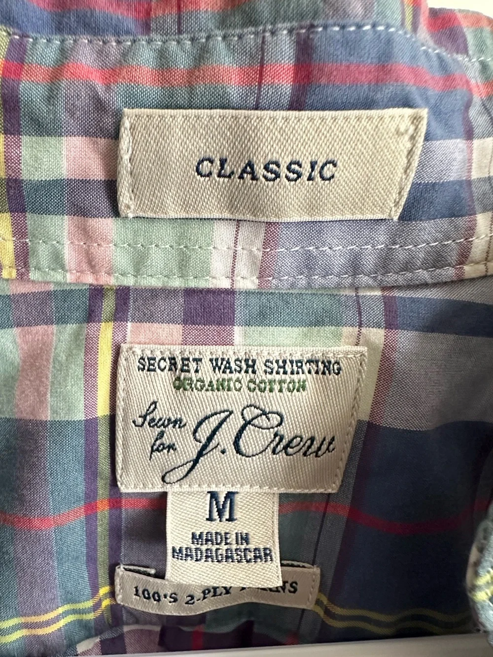 J. Crew Classic Secret Wash Blue Green Plaid Long Sleeve Button Shirt Men’s M
